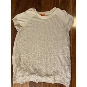 Joe Fresh Womens Top Size M Casual Lace Overlay Cream Ivory Sweater